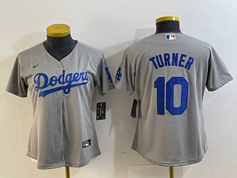 Women%27s Los Angeles Dodgers #10 Justin Turner Grey Cool Base Stitched Nike Jersey